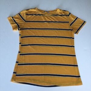 Zara Trafaluc Striped T-Shirt Top‎ Yellow Blue Short Sleeve Casual Womens